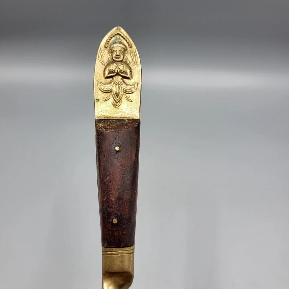 Vintage Serving Fork Brass Wood Spiral Twist Buddha Gold Siam Brown Replacement